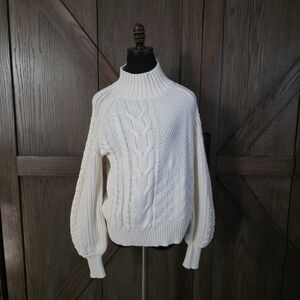 Sundance Cream Cable Knit Turtleneck Sweater